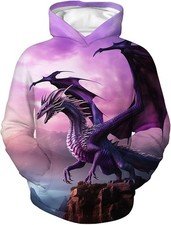 Unisex Gothic Hoodie Purple Dragon Pullover Sweatshirt Fantasy Style