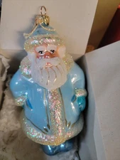 Kurt S. Adler Polonaise Collection Small Santa, Blue Glass Christmas Ornament