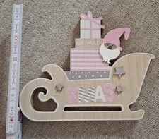 Dekoration Weihnachten Schlitten Holz Rosa Braun Weiß