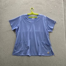 Carhartt Force Women Scrub Top 2XL Blue Logo Modern Fit Short Sleeve