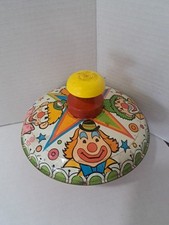 Vtg 6.5" Tin Spinning Top Chein Playthings Circus Clown Working Scuffs  Dings