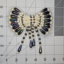 Vintage Beaded Barrette Faux Pearl Bow White Black