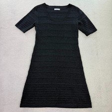 Calvin Klein Women Dress Sweater A-Line Knit Short Sleeve Scoop Neck Grey M