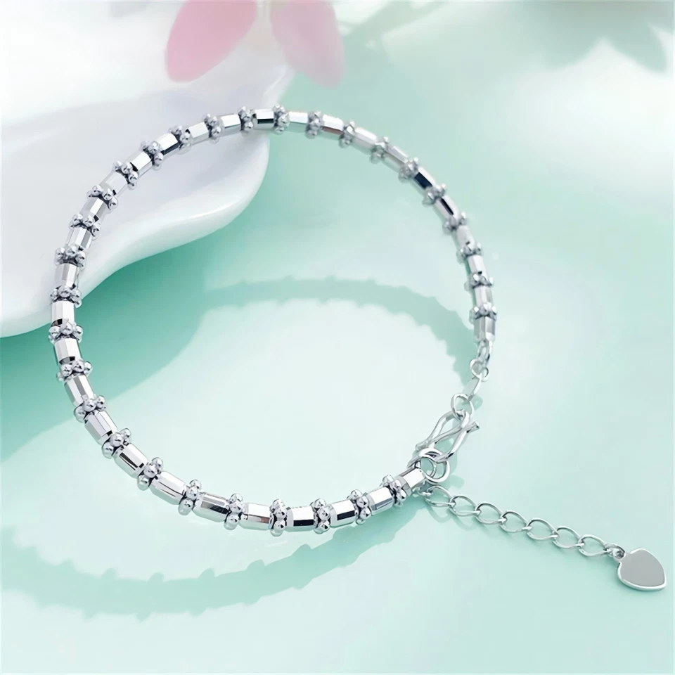 Pure Pt950 Platinum 950 Bracelet Women 3.3mm Beads Adjust Bangle 12g ID:54-56mm - Image 2 of 4
