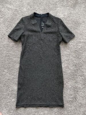 John Nordstrom Tweed Knit Formal Dress Black Gray Made in