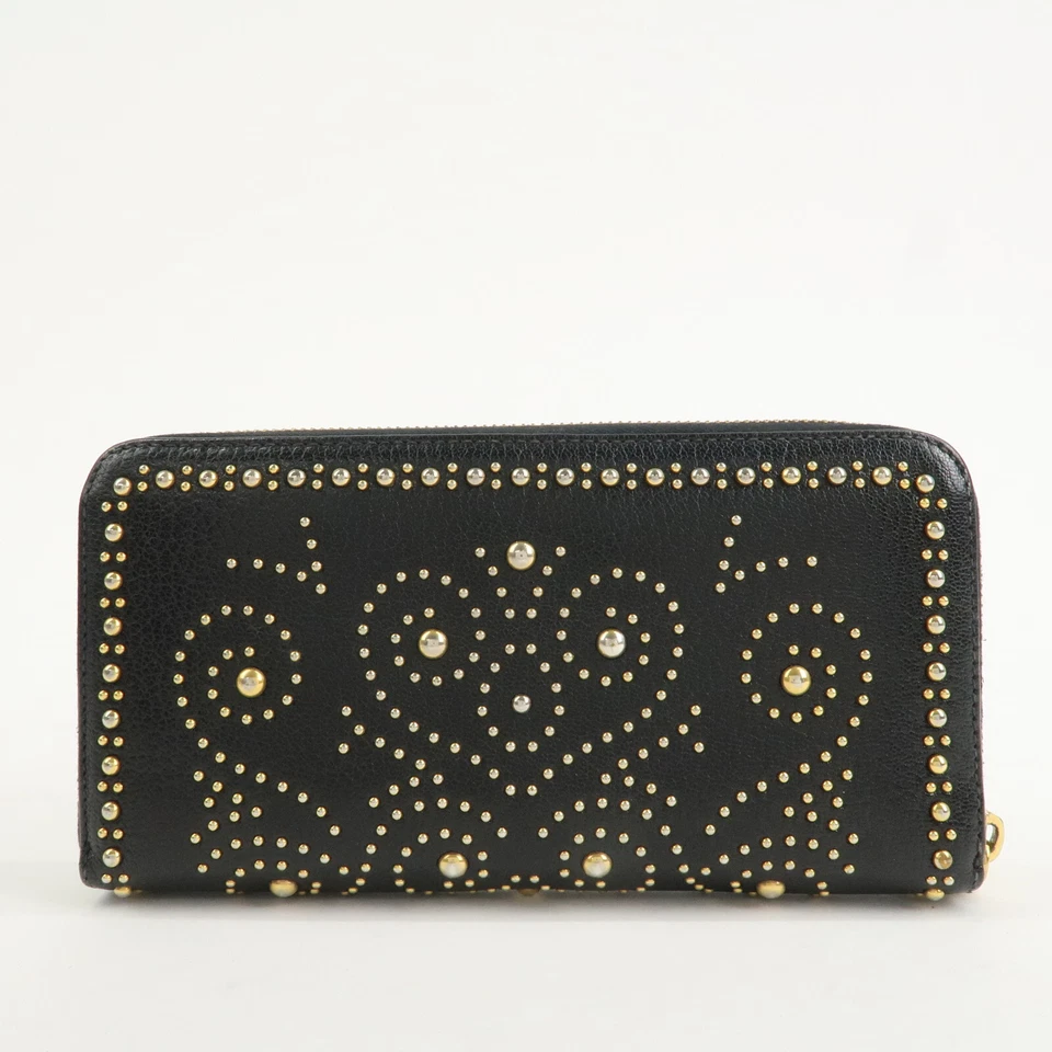 Cartera Larga MIU MIU Cuero Tachuelas Redondas Cremallera Negra 5ML506 Auténtica Usada Envío Gratis Foto 2 de 4