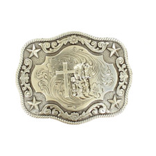 Nocona Silver Praying Cowboy Rectangle Buckle