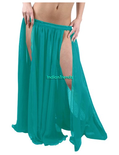 Chiffon 2 Layer 2 Front Slit Skirts Full Circle Belly Dance Tribal Flamenco JUPE - Picture 42 of 44