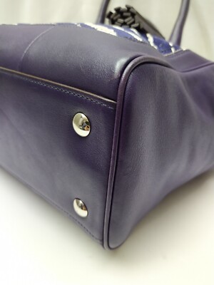 Coach Legacy Purple Canvas Leather Trim Zebra Printed Tassel Tote