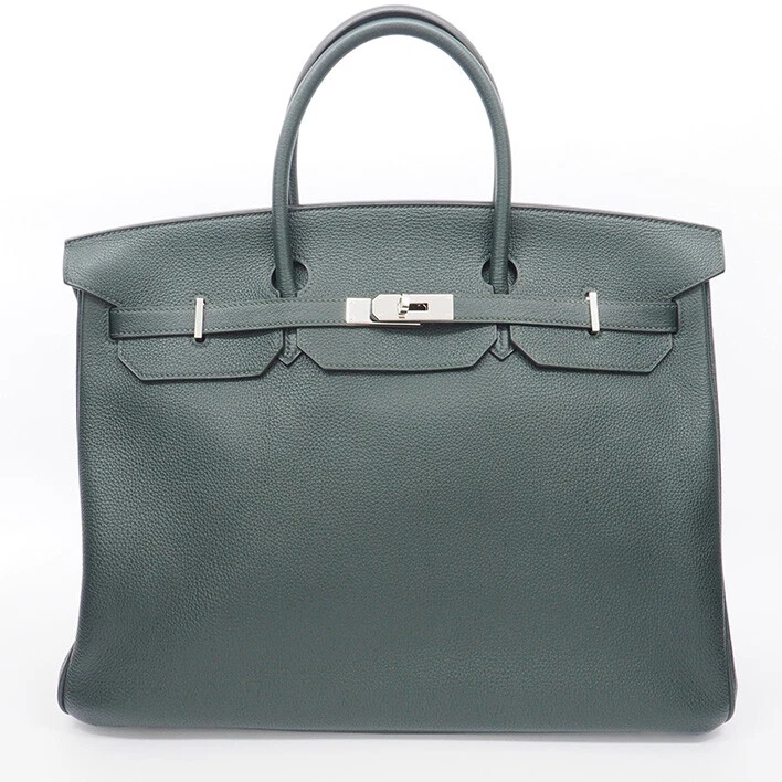 HERMES Birkin 40 Moss Green Leather Silver Metal Fittings Women's  Handbag