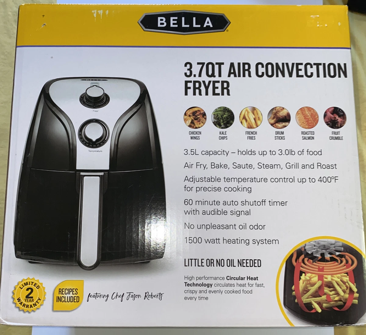 BELLA 3.7-Quart Black Air Fryer at