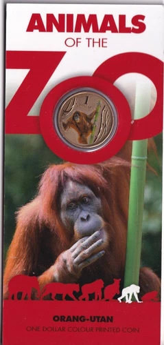 AUSTRALIAN: 2012 $1 ANIMALS OF THE ZOO ORANG-UTAN COIN ON CARD #M1290