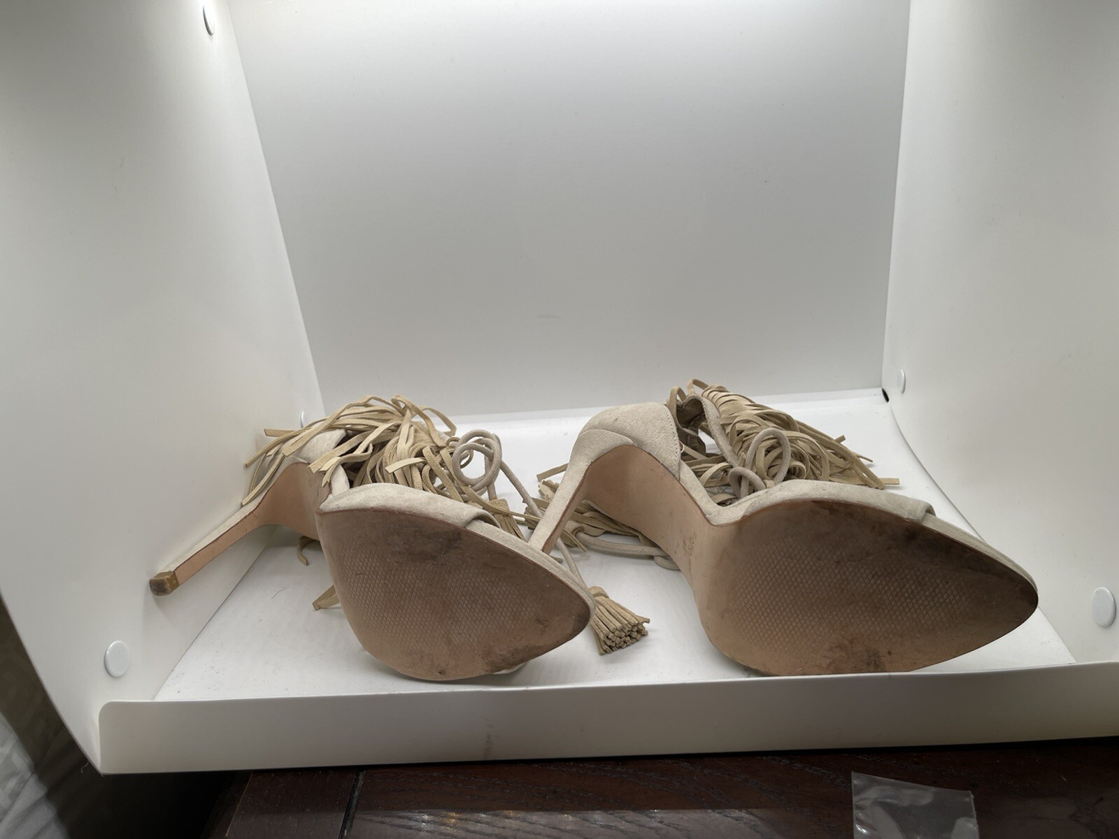 ZARA BASIC Collection Ivory Leather Suede Fringed… - image 4