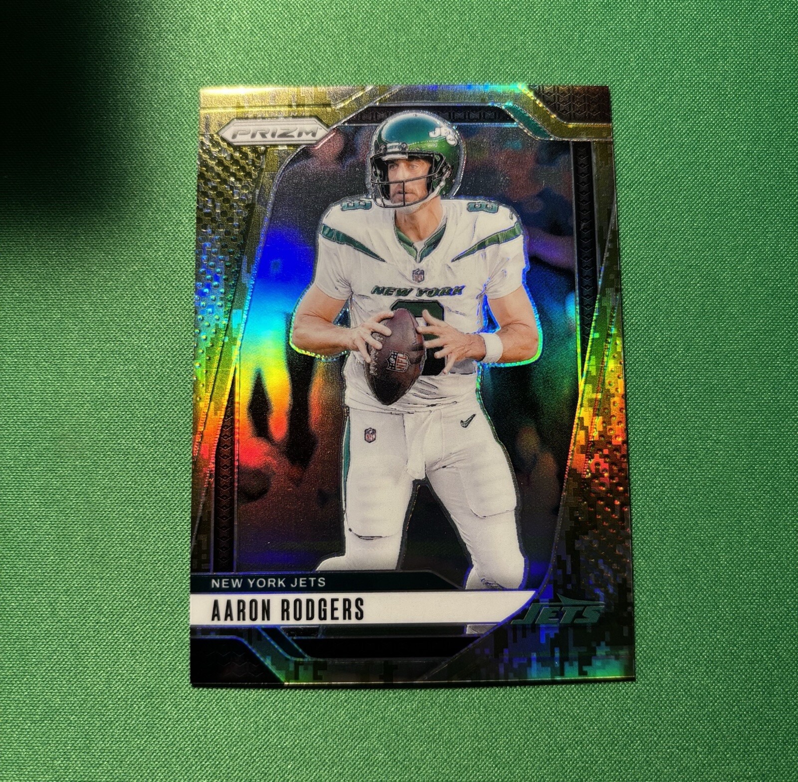 Aaron Rodgers NY Jets 2024 Panini Prizm Forest Camo SSP 13/15 #222