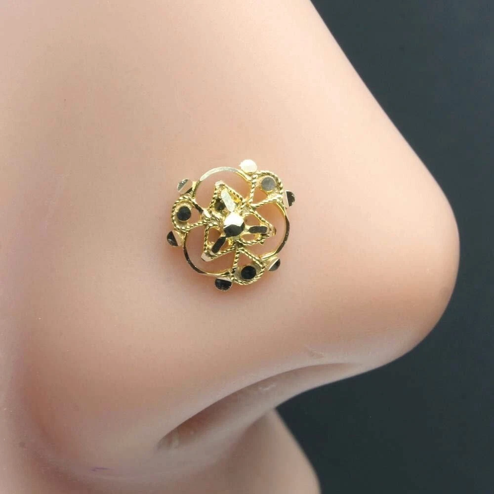 Gold plated Nose Ring Indian Women Style Nose Stud Push Pin 18g | eBay