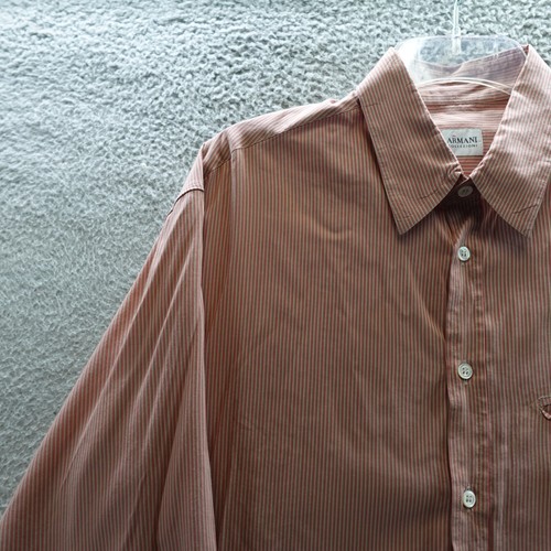 Armani Collezioni Shirt Adult Medium Orange Striped Button Up Designer Men's - Picture 5 of 14
