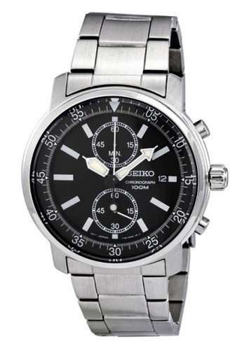 Seiko-Men-039-s-Chronograph-Black-Dial-Steel-100m-Quartz-Watch-SNN223-SNN223P1