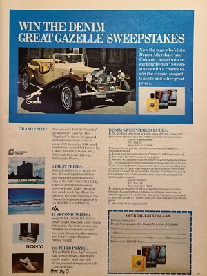 Vintage Print Ad 1980 Denim Cologne After Shave Sweepstakes Gazelle **See Descr*