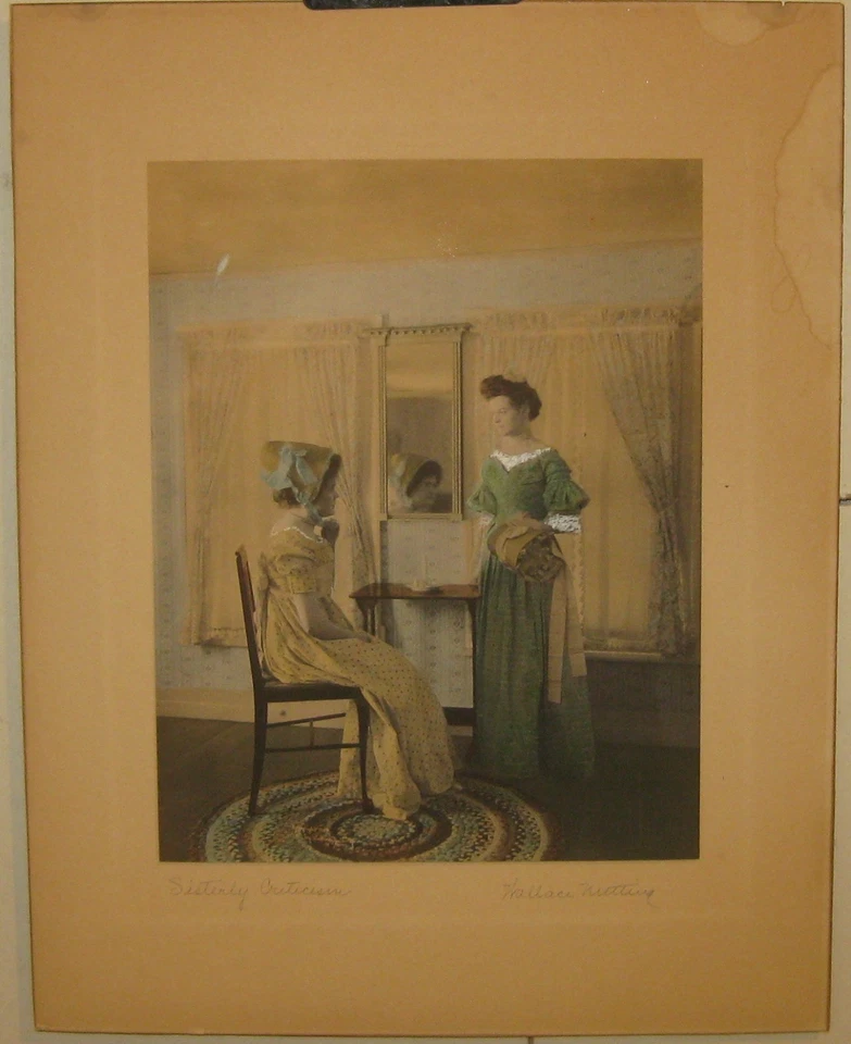 FOTOGRAFÍA RARA ANTIGUA 1908 Wallace Nutting 'SISTERLY CRITIC' coloreada a mano Foto 2 de 4