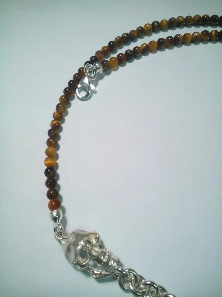 COLLANA TESCHI UOMO DONNA IN ARGENTO 925 ED OCCHIO DI TIGRE - Immagine 3 di 3