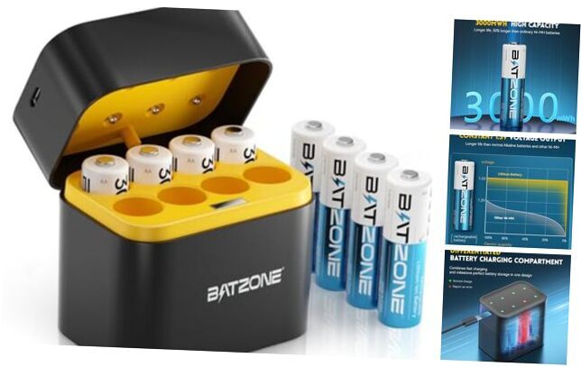 Rechargeable aa Batteries Lithium 8 Pack with Fast Charger,1.5V Charger+8 Pack-image