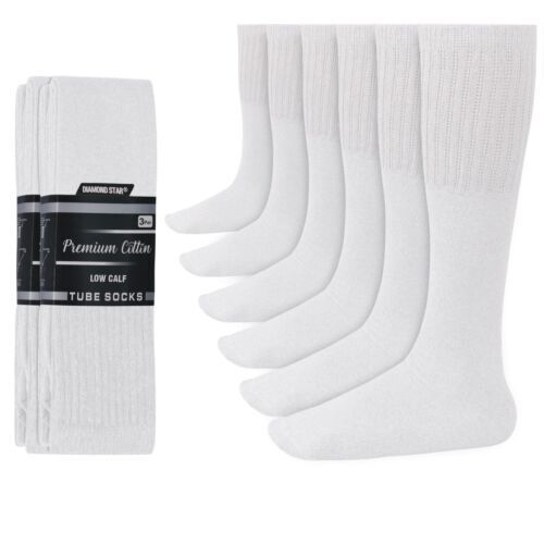 6-12-18 Pairs Men's White Tube Socks Over The Calf Sport Cotton Socks Big &Tall - Picture 1 of 10