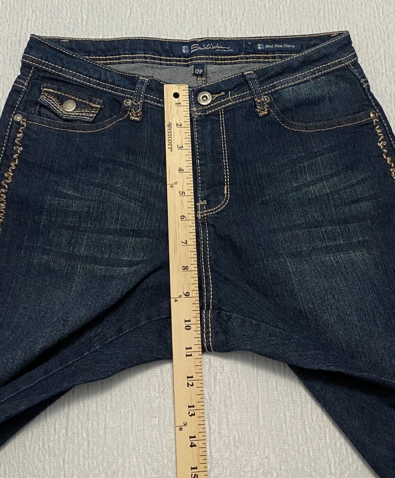 Salt Works Flare Jeans Women's Size 12P Blue Embroidered Flap Pockets Stretch - Image 4 of 4