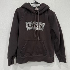 Levi's Womens Hoodie Sweatshirt Black Sequins Logo Drawstring Hood Pockets S
