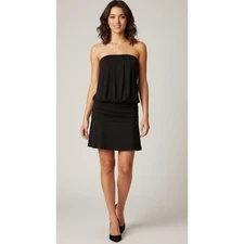 Patrizia Pepe Black Strapless Corset Ruched Mini Dress Drop Waist NWT Size 8