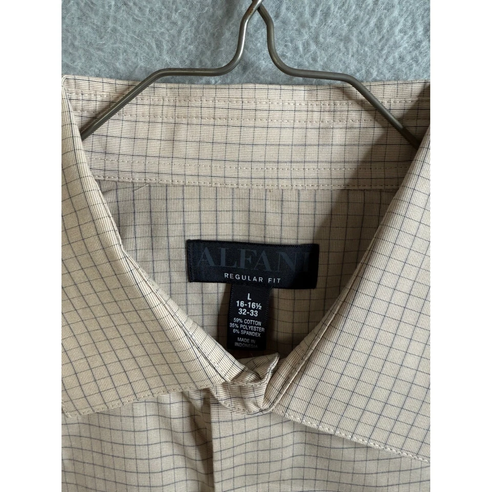 Camisa de vestir Alfani para hombre 16-16 1/2 32/33 tostada a cuadros manga larga ajuste regular nueva con etiquetas Foto 4 de 4