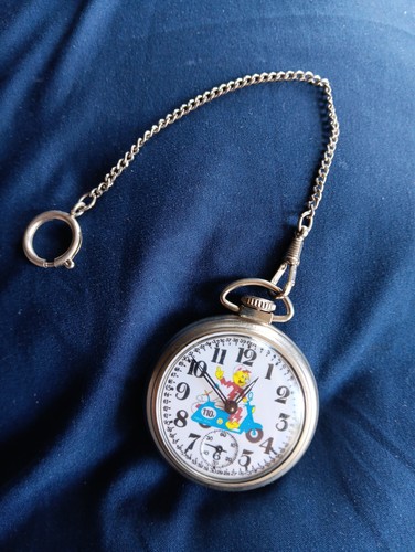 1960s 16s Westclox Pocket Watch Reddy Kilowatt Ad Theme Dial Runs Well.