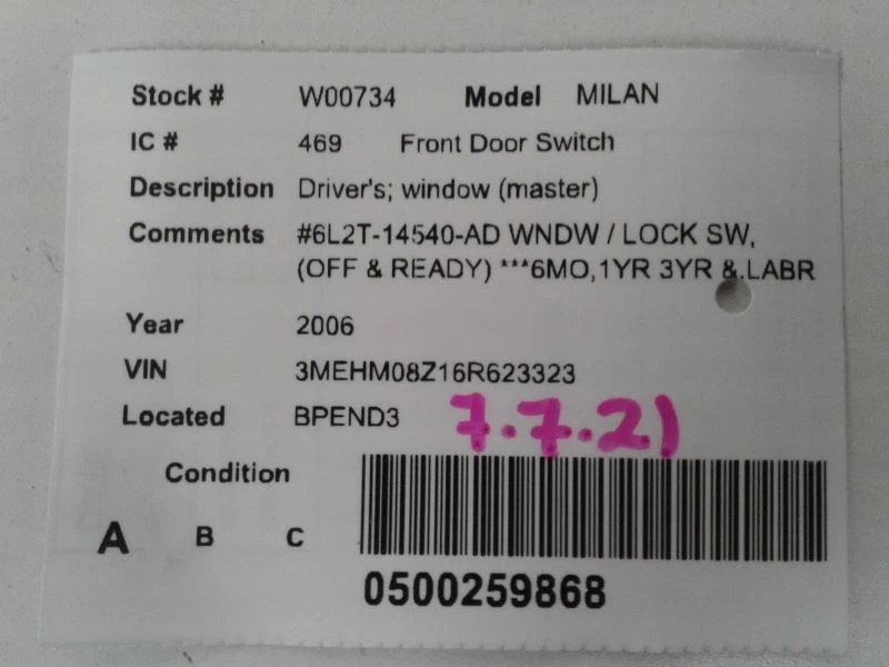 Interruptor de porta frontal do motorista janela do motorista compatível com 08-10 Ford F250SD PICKUP 931388 - Imagem 4 de 4