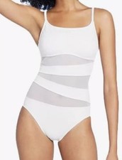 Shade  Shore Women's Sz: S 4/6 White Mesh Front One Piece Swimsuit NWT 40