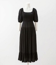 Karen Kane Blouson Sleeve Smocked Midi Dress Black