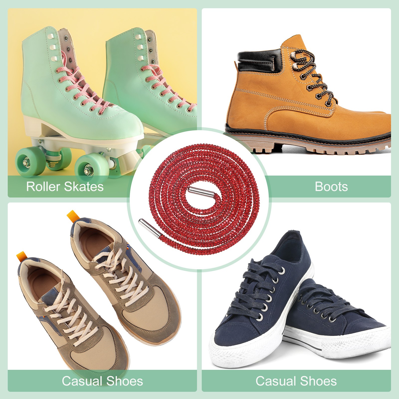 APL 1 Paio Lacci per Scarpe con Strass 39" Cordini in Cristallo per Sneakers Rosso