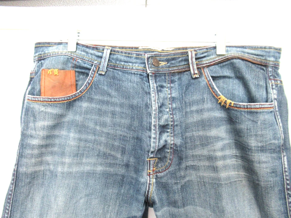 Pantalones de mezclilla rectos azules para hombre 575 talla 38 May 75 desgastados lavado botón mosca Foto 2 de 4