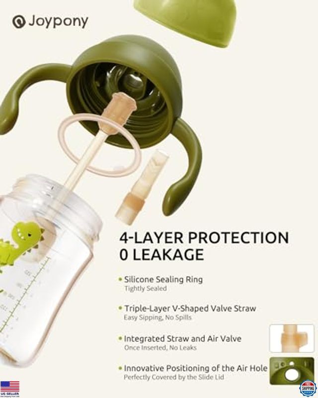 Toddler Sippy Cups 1-3 Years - Spill-Proof Weighted Straw, BPA-Free, 9 oz, Green