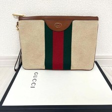 GUCCI Ophidia linea Sherry pochette seconda borsa chiusura zip pelle tela marrone beige
