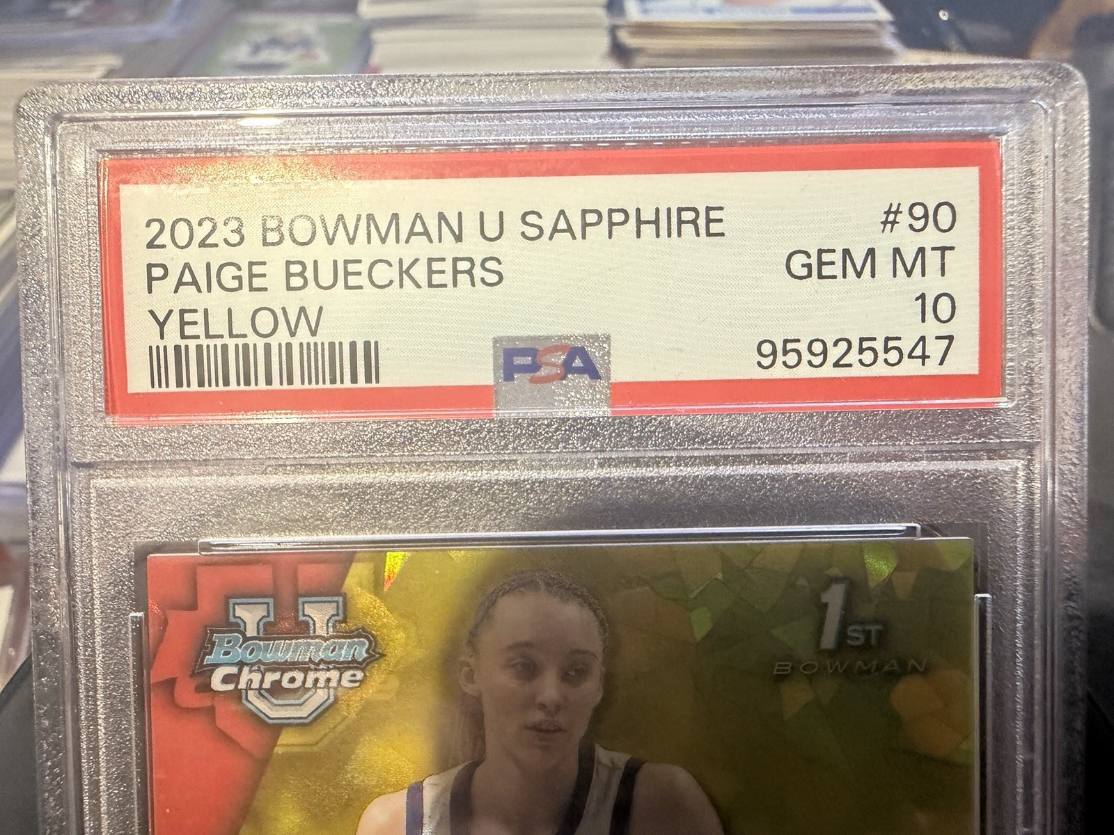 2023 Bowman 1st U Chrome PAIGE BUECKERS PSA 10  SAPPHIRE REFRACTOR RC YELLOW view 2