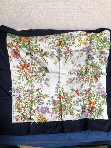 Christian Dior Floral and Bird Print Scarf Multicolor Silk 33x33 Inches