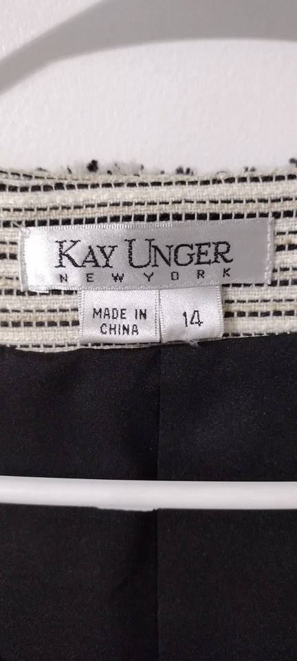 Traje Falda Kay Unger New York 2 Piezas Sofisticado Borde Flecos Talla 14 Foto 3 de 4