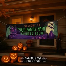Custom Halloween Vinyl Banner Haunted House Backdrop Trick or Treat Yard Decor