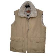 Woolrich USA Large 36 Vintage Puffy Arctic Cargo Vest Tan Nylon Sz Men Sz 36