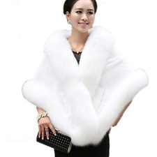 Womens Faux Fur Coat Wedding Cloak Cape Shawl for Evening Party