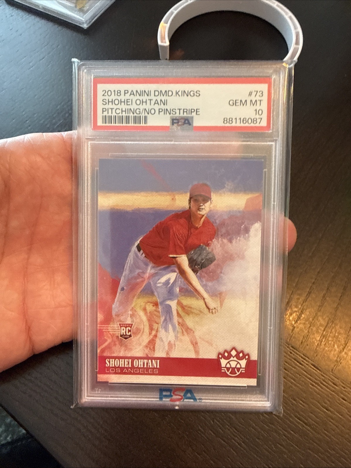 2018 Diamond Kings Shohei Ohtani Pitching No Pinstripe #73 PSA 10 view 3