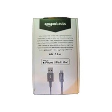 Amazon Basics Nylon Braided USB-A to Lightning Cable 6ft Black for Apple. New.