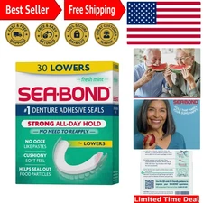 All-Day Hold Fresh Mint Denture Adhesive Seals, 30 Count, No Mess, Zinc-Free