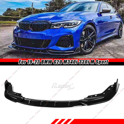 GT Style Fits 19-22 BMW G20 330i M Sport M340i Front Bumper Lip Gloss Black-3PC