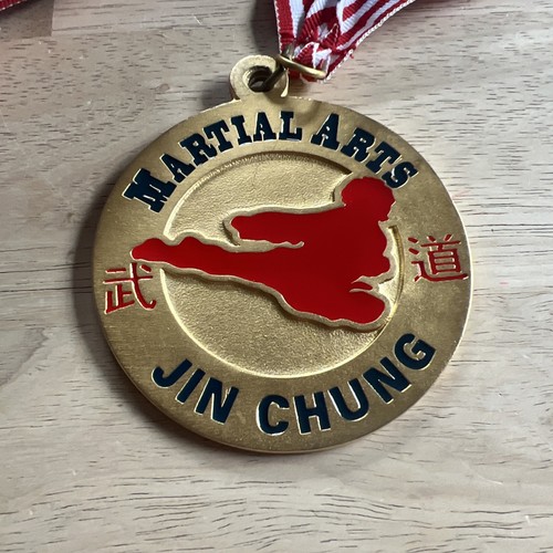 Vintage Kampfsport Jin Chung Medaille mit Band goldfarben - Bild 2 von 9