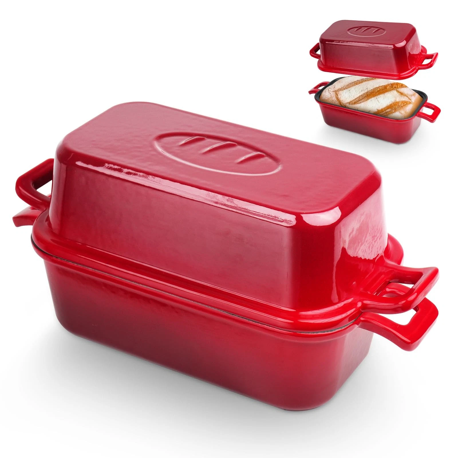 Bread Pan Enameled Cast Iron Loaf Pan with Lid, Bread Oven, Dutch Oven Loaf C...